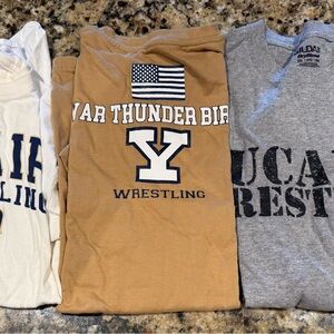 Gildan Wrestling Graphic T-Shirts in Cream, Tan, and Gray